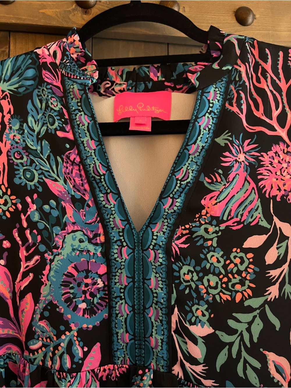 Lilly Pulitzer Black Dress with Pink & Teal Floral Print - Picture 4 of 8